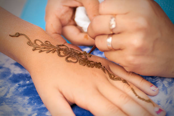 istock process of drawing henna on hand, mehndi apply the filter 623511248