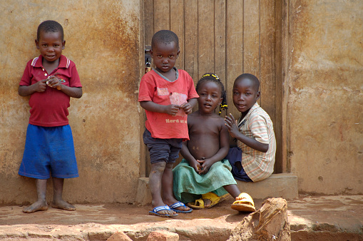 Kampala, Uganda-10 April 2007: Inidentified children are playing in front of their house.