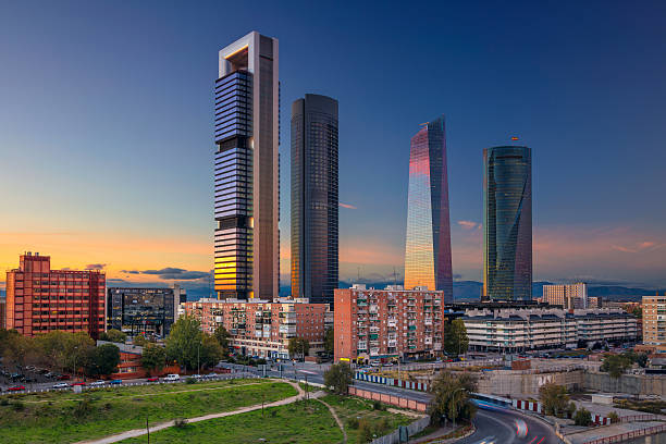 Madrid. Image of Madrid, Spain financial district with modern skyscrapers during sunset. madrid city view stock pictures, royalty-free photos & images