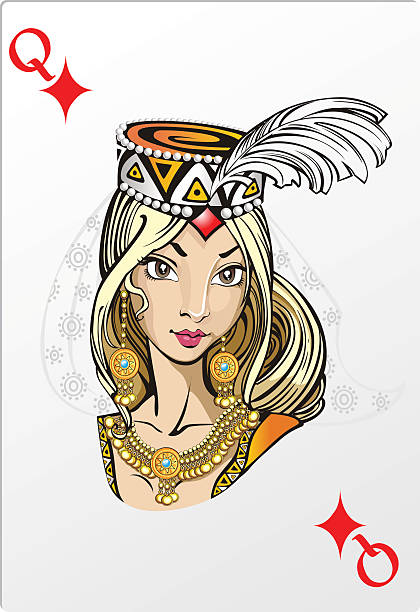 königin der diamanten. deck romantische grafikkarten - queen of diamonds stock-grafiken, -clipart, -cartoons und -symbole