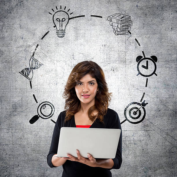 Young businessman with Infographic icons