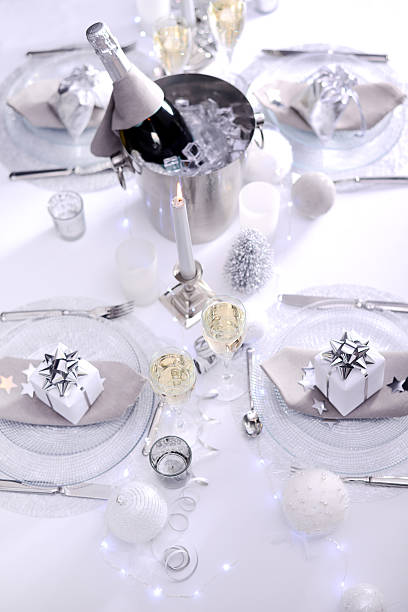 istock white silver new year eve christmas luxury restaurant table champagne 623516084