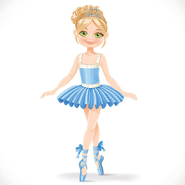 青いドレスでかわいいバ��レリーナの女の子 - white background ballet dancer dancer dancing点のイラスト素材／クリップアート素材／マンガ素材／アイコン素材