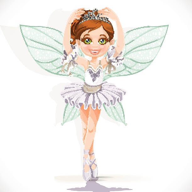 ilustrações, clipart, desenhos animados e ícones de linda garotinha de fadas em vestido branco e tiara - ballet little girls child fairy