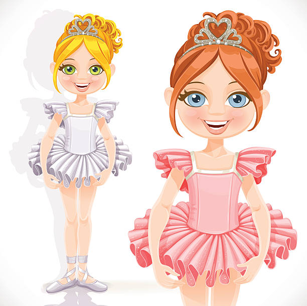 schöne kleine ballerina mädchen in tiara mit herzen - jumping little girls child teenage girls stock-grafiken, -clipart, -cartoons und -symbole