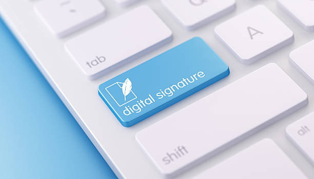 istock Modern Keyboard wih Digital Signature Button 623519508