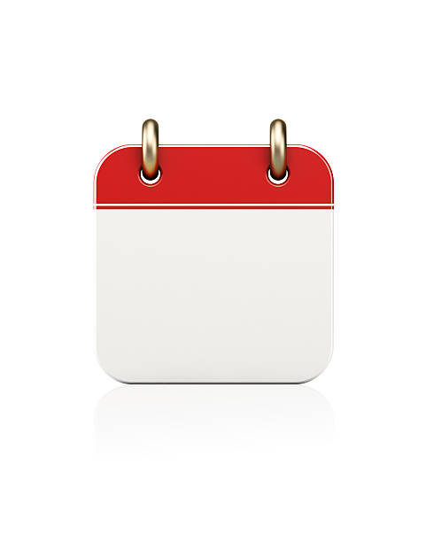 Realistic red calendar icon standing on white background, Calendar icon is blank and  isolated on white background. Clipping path for calendar icon is included. Great use as an icon and time related concepts.