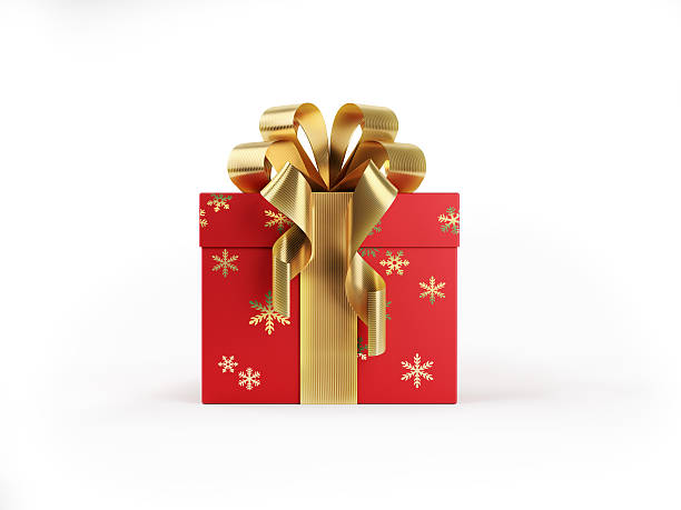 boîte-cadeau rouge attachée avec un ruban d’or brillant - gift box christmas present birthday present three dimensional photos et images de collection