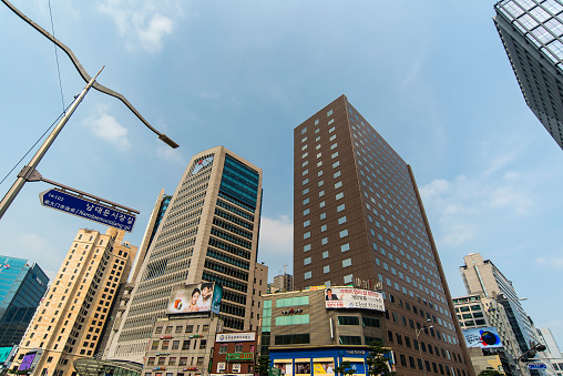 Seoul, Korea - September 24, 2016: Modern district with business architecture in Seoul
