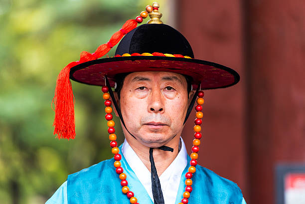 la guardia del palazzo a seoul gyeongbokgung palace - seoul honor guard horizontal front view foto e immagini stock