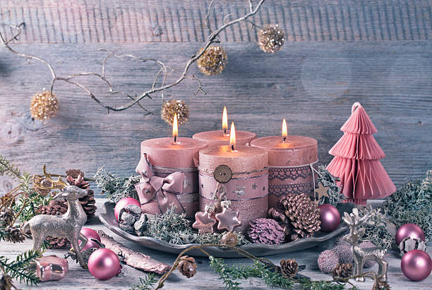 istock Four pink christmas candle 623520778