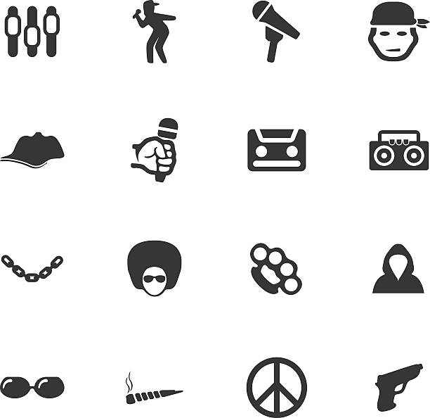 illustrations, cliparts, dessins animés et icônes de les icônes de la musique hip-hop rap sont définies - party hat silhouette symbol computer icon