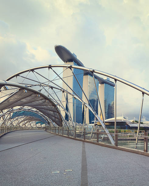 Singapore, Republic of Singapore - May 7, 2016: Helix spiral double bridge leading to Marina Bay Sands hotel