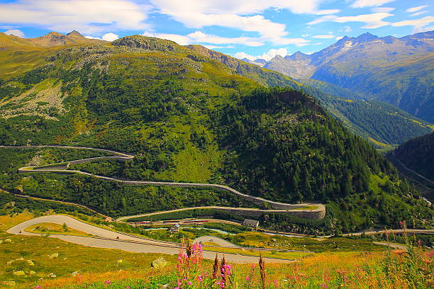 Furka pass alpine railway from Grimsel pass, Road crossing swiss alps Furka pass alpine landscape from Grimsel pass, Road crossing swiss alps grimsel pass photos stock pictures, royalty-free photos & images