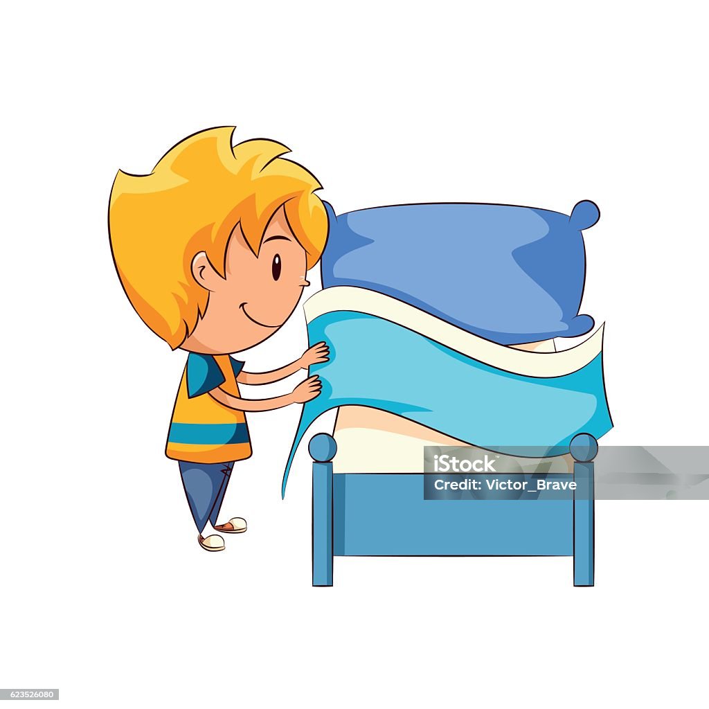 Kid Making The Bed Stock Illustration - Download Image Now - Bed -  Furniture, Making, Child - iStock