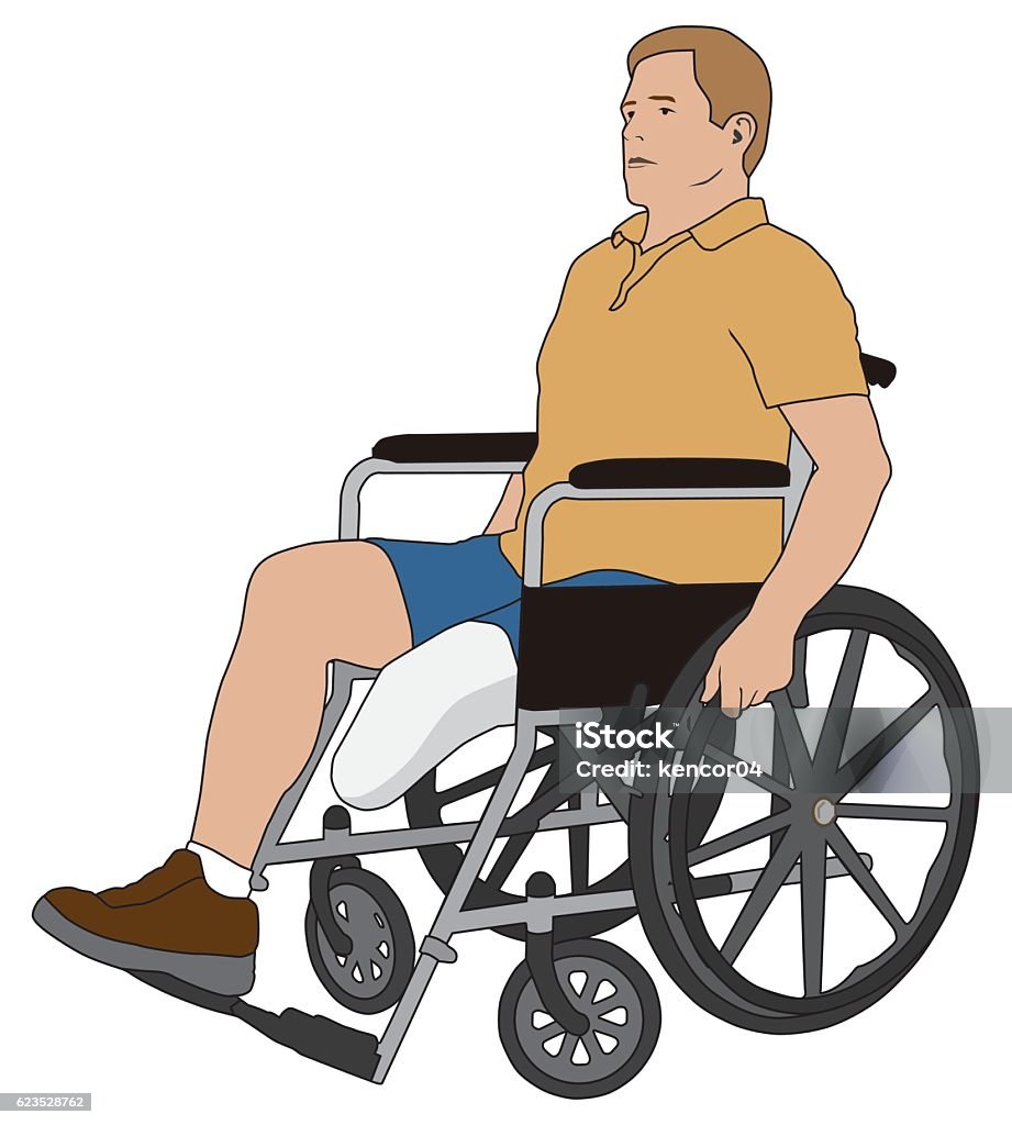 Amputee in Wheelchair Left leg below knee amputee is using a wheelchair Amputee stock vector