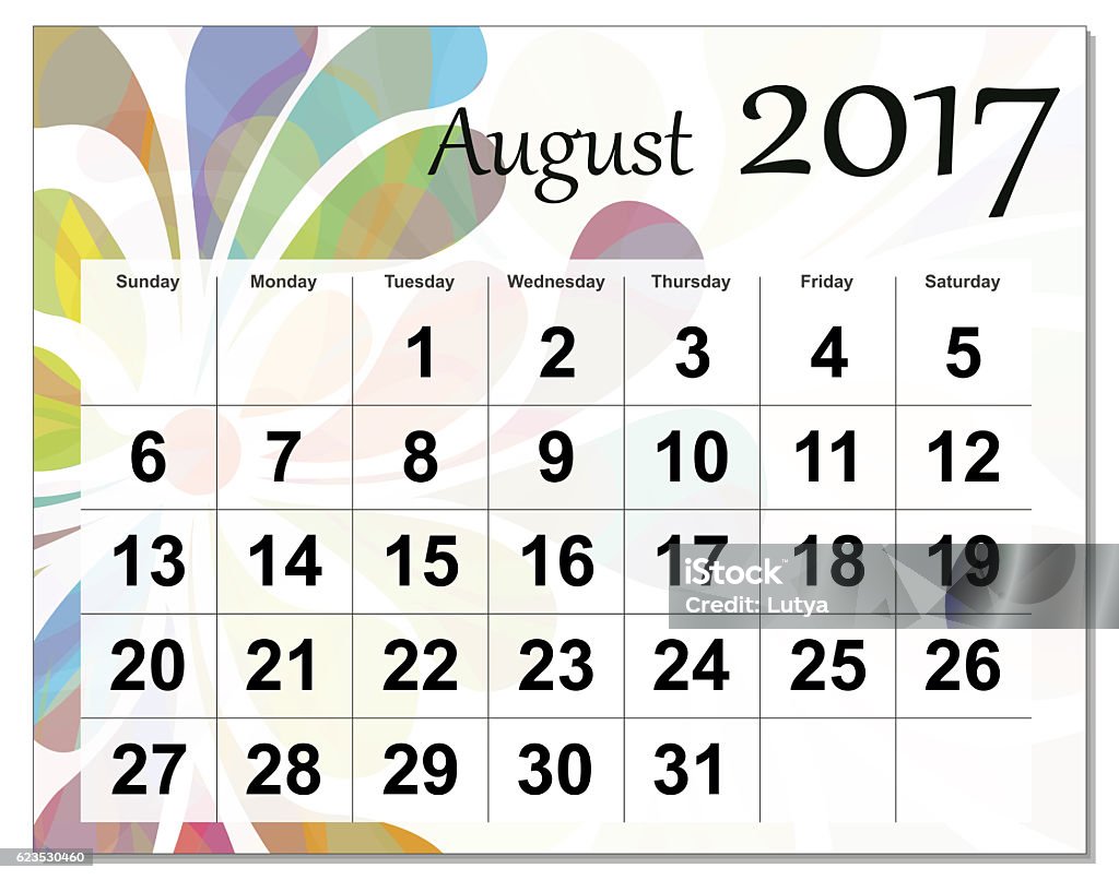 EPS10 file. August 2017 calendar. Day Stock Photo