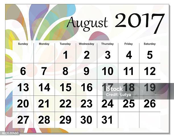 Eps10 File August 2017 Calendar Stock Photo - Download Image Now - Day, Horizontal, No People