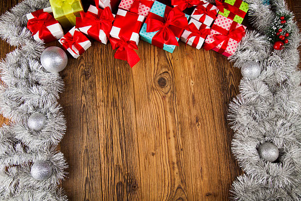 istock Merry Christmas Frame, Gift box with red ribbon 623530942