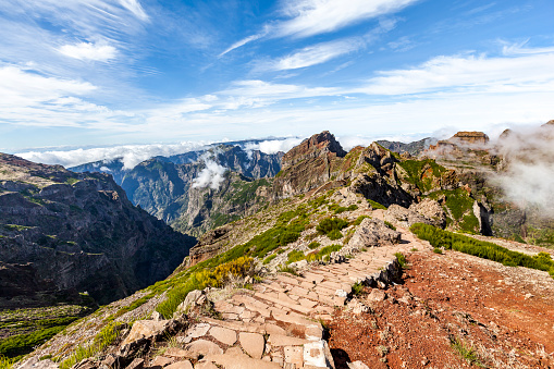 peak of the mountain path areeiro, madeira island, portugal.