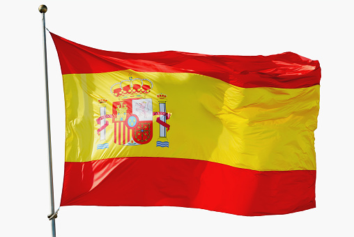Big spain flag isolated waving on the wind