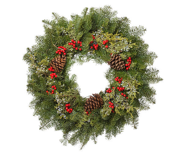 istock Christmas Holiday Wreath with Red Ribbon Isolated on White 623532842