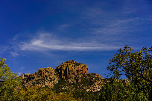 Rock formations line Cave Creek Canyon in the Chiricahua Mountains, Southeast Arizona, Coronado National Forest