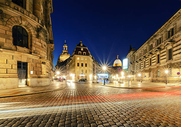 istock Architecture Dresden with light trails in the evening. Germany. 623585976