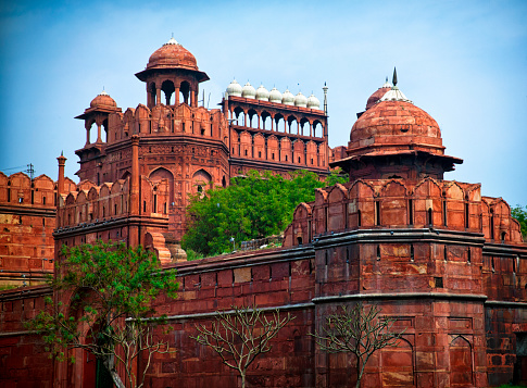 India travel tourism background - Red Fort Lal Qila Delhi - World Heritage Site. Delhi, India