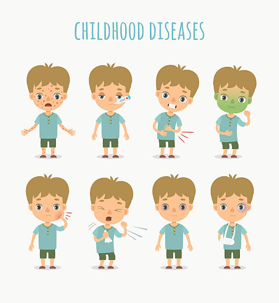 illustrazioni stock, clip art, cartoni animati e icone di tendenza di malattie dei bambini - chickenpox skin condition baby illness