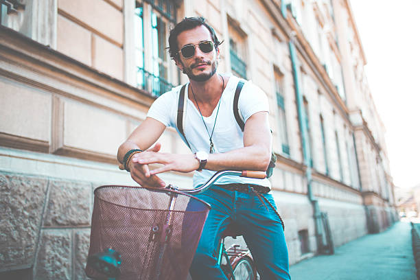 istock Sitting on his Vintage Bike 623587544