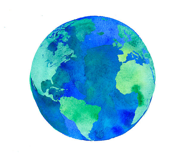 окрашенные вручную земной шар. акварельный рисунок - планета иллюстрации ст оковые фото и изображения