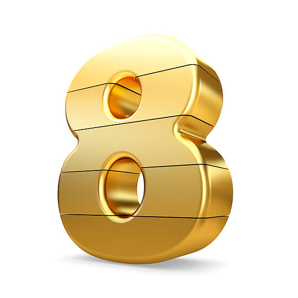 istock 3d gold number 8 eight isolated white background. 623590606