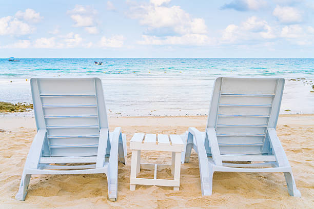 istock Deck chair by the sea 623595158