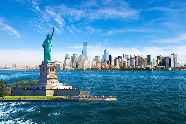 Amazing view of the Statue of Liberty, Skyline, One World Trade Center.