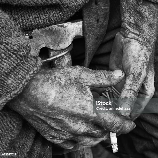 Working Mans Hands Stock Photo - Download Image Now - Rough, Roofer, Black And White