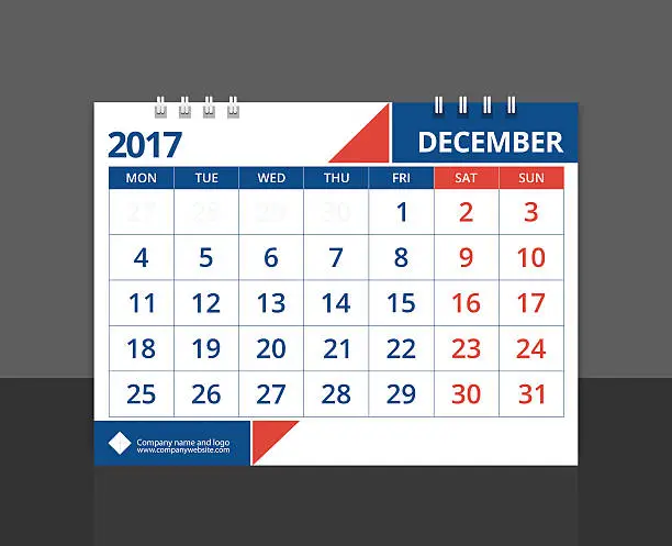 Vector illustration of Desk calendar 2017 December design layout template vector