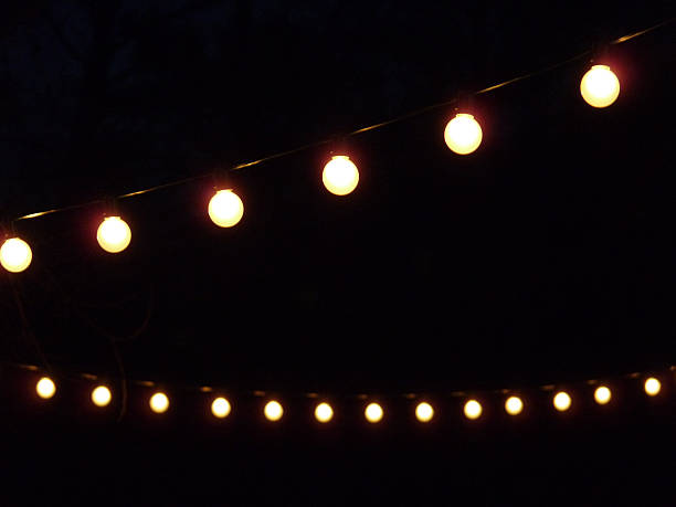istock Ilummination from Strings of White Bulb Electric Lights at Night 623597226