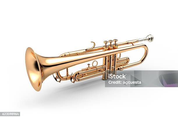 Trumpet Isolated On White Stock Photo - Download Image Now - Trumpet, Cut Out, Brass Band