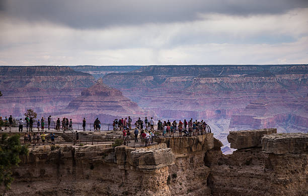 foules de gens à mather point dans le grand canyon - grand view point photos et images de collection