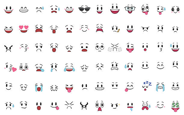 Set of 72 different pieces of emotions A set of 72 emotions. Anthropomorphic stock illustrations