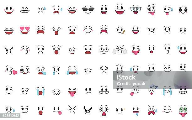 Set Of 72 Different Pieces Of Emotions Stock Illustration - Download Image Now - Facial Expression, Cartoon, Characters