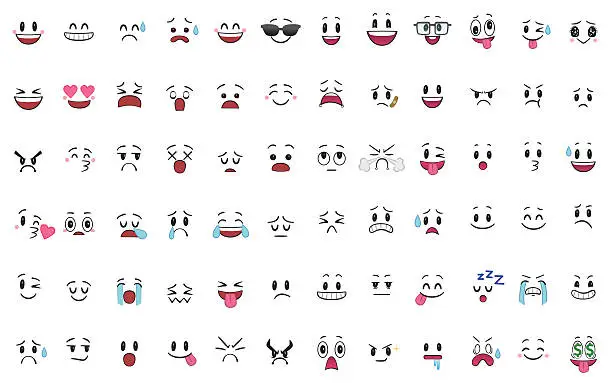 Vector illustration of Set of 72 different pieces of emotions