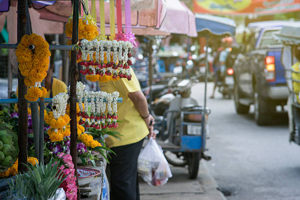 istock Thai wreath on a pipe at thai  traditional market 623612848
