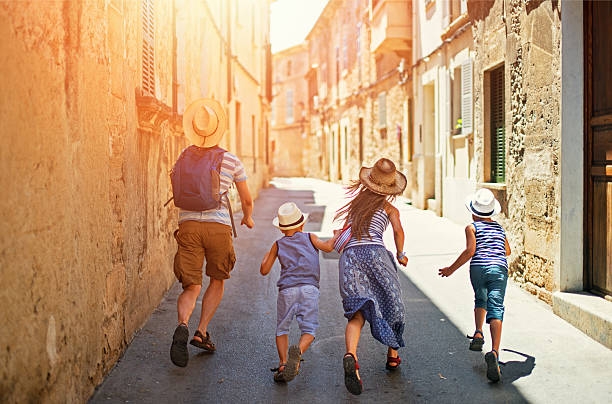 Family visiting mediterranean town on Majorca