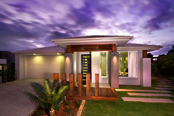 istock Beautiful view of a home from front with a garage 623617282