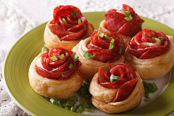 baked roll with salami and cheese