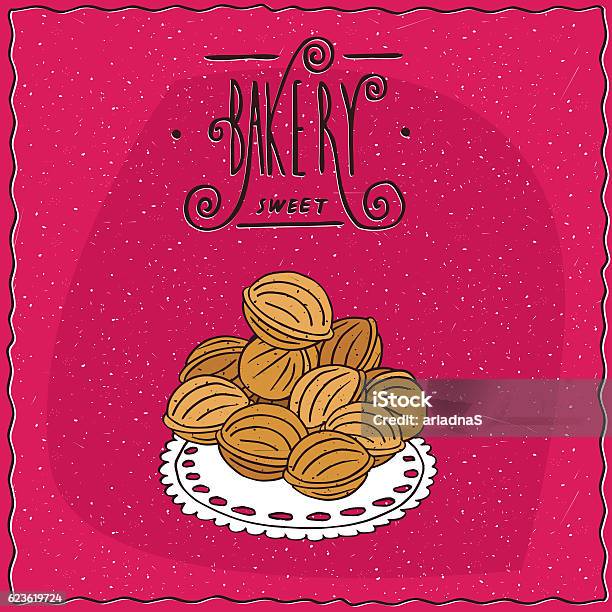 Cookies In The Form Of Walnuts On A Lacy Napkin Stock Illustration - Download Image Now - Appetizer, Application Form, Art And Craft