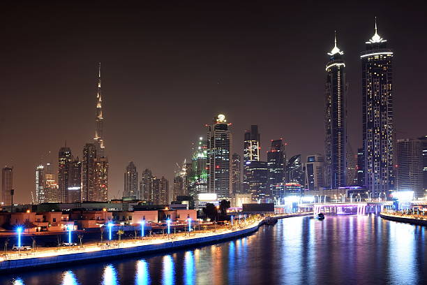 istock Dubai Skyline at night from new Dubai Canal, U.A.E 623621782