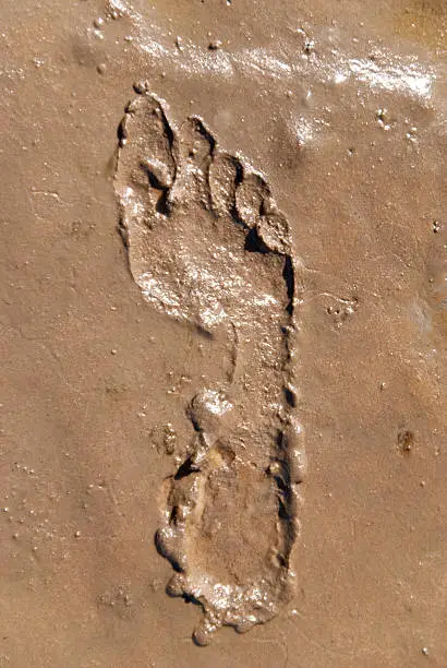 footprint on north sea beach